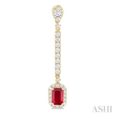 6x4 MM Emerald Cut Ruby and 7/8 ctw Round Cut Diamond Halo Precious Earrings in 14K Yellow Gold